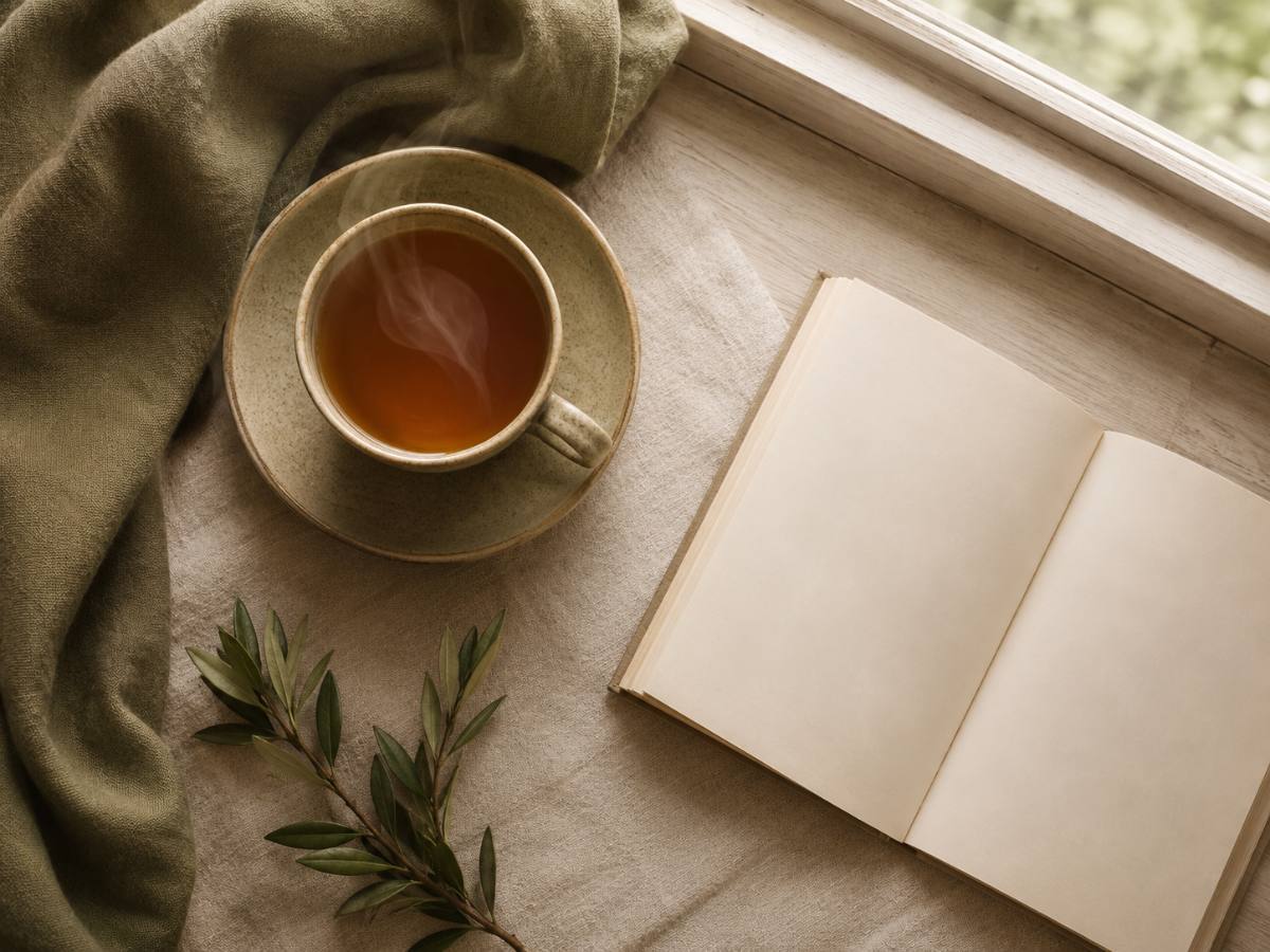 窗邊一杯熱茶與攤開的書,數位排毒後的慢生活儀式